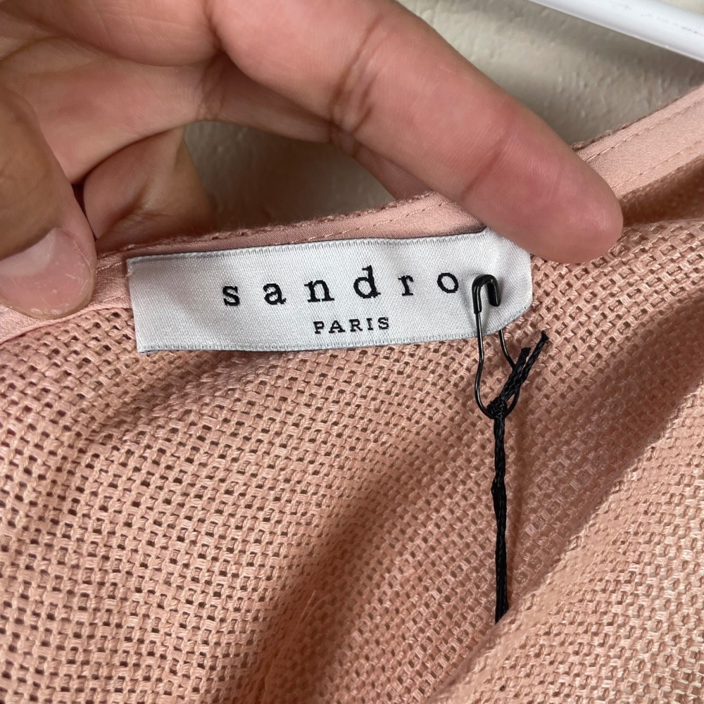 Sandro Paris Sleeveless V Neck Textured Mini Dress Rose Pink - Picture 2 of 9